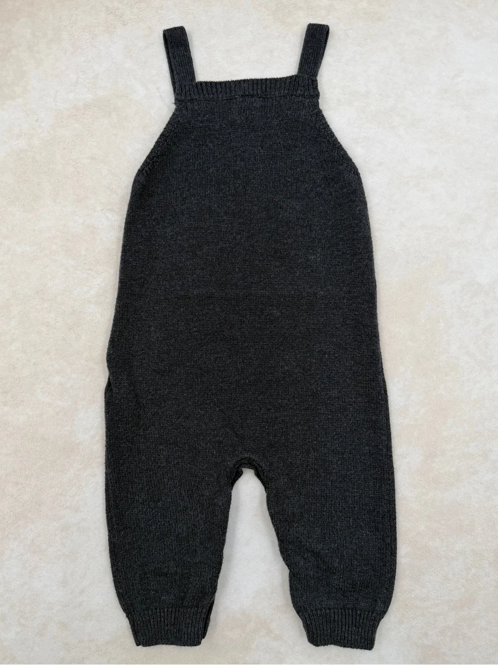 Janie and Jack Charcoal Knit Overalls with Red Santa Hat Accent